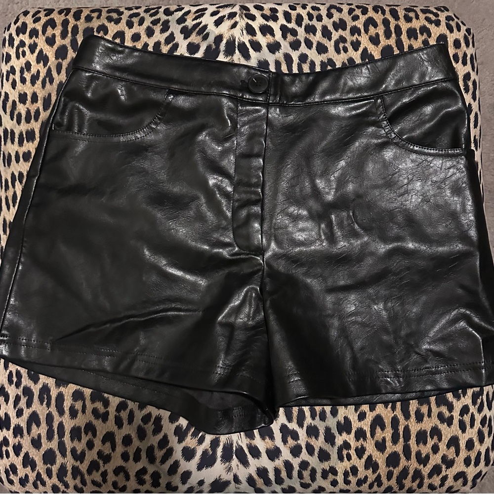 Zara Black Faux Leather High Waist Shorts